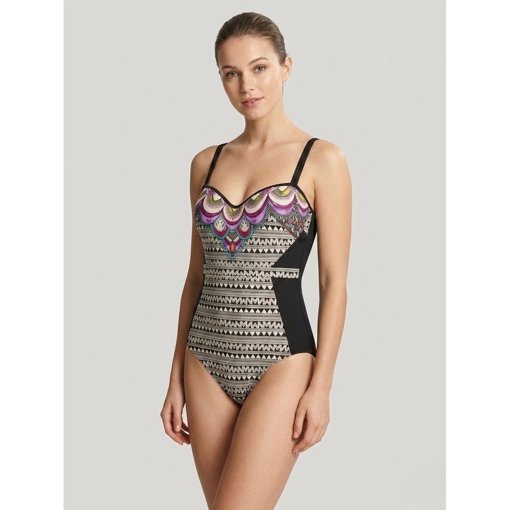 Laundry by Shelli Segal Womens One Piece Swimsuit Boho Geometric Black Multi M